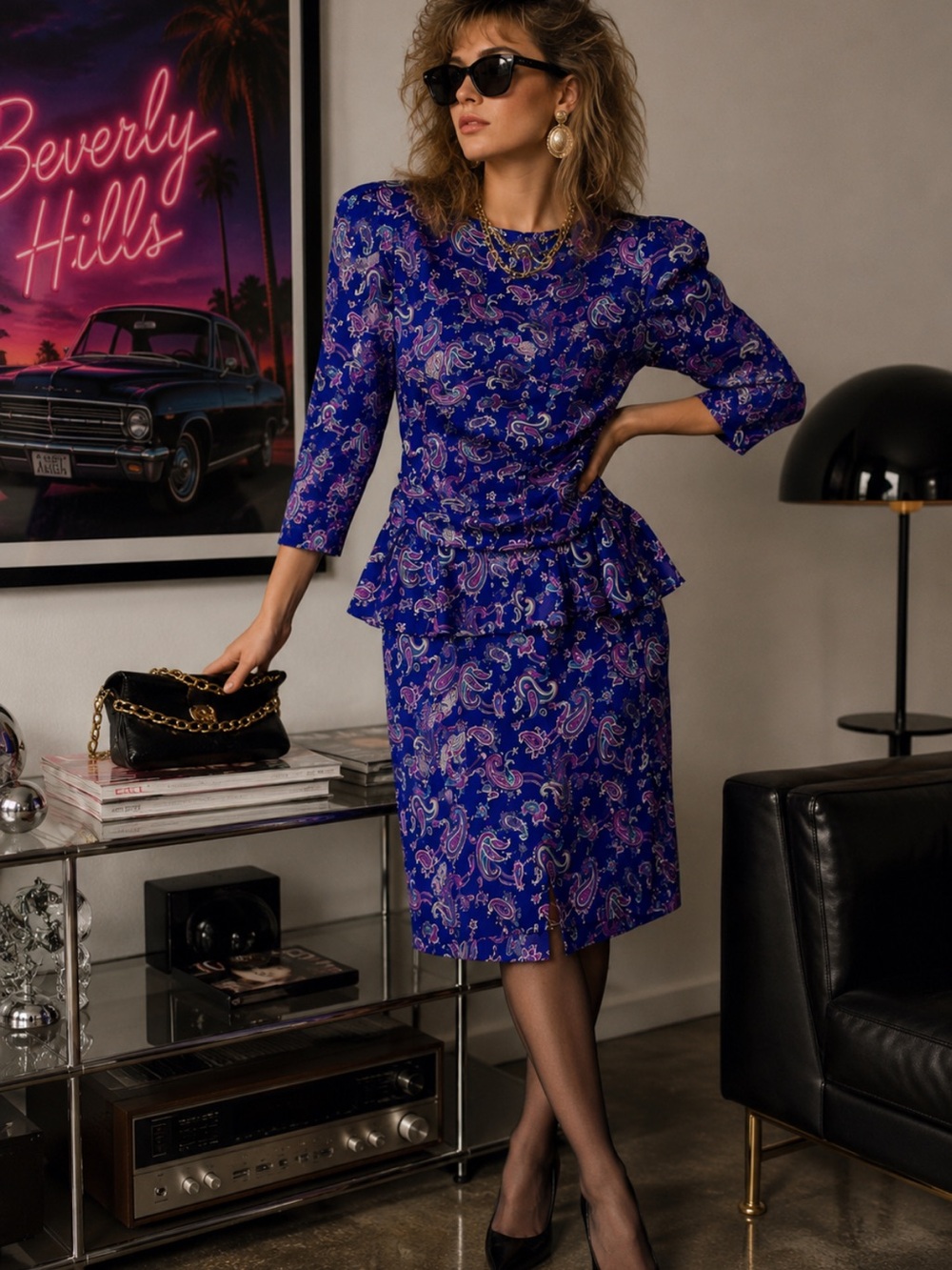 Vintage 80s Betsy’s Things Ruched Peplum Dress